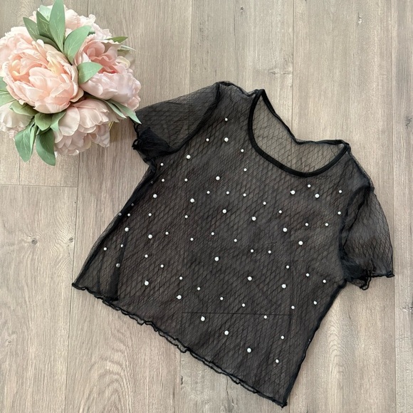 SHEIN Pearl Black Sheer Mesh Top - Picture 2 of 4